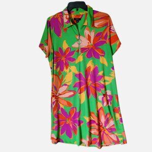 Cocomo Dress 1X Plus Floral Maxi Shift Short Sleeve Retro Hippie Mrs Roper Style